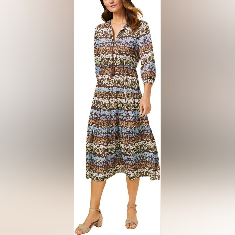 J. McLaughlin Hortense Falmouth Floral 3/4 Sleeve Midi Dress Women's Large
